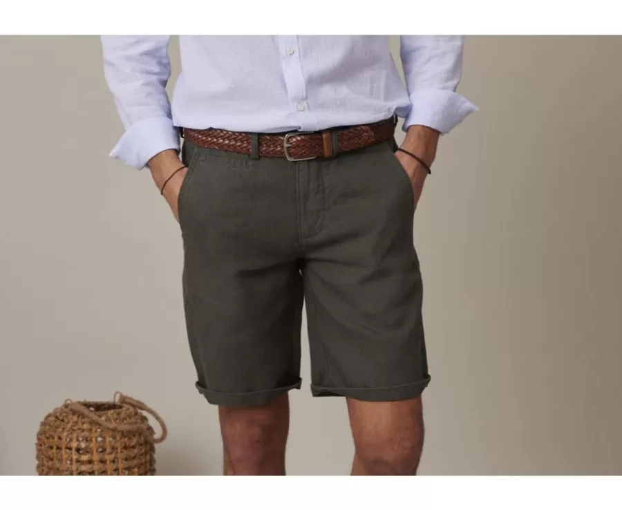 Online Bermudas lino hombre Aceituna oscura Borys Bermudas Lino | Bermudas Chino