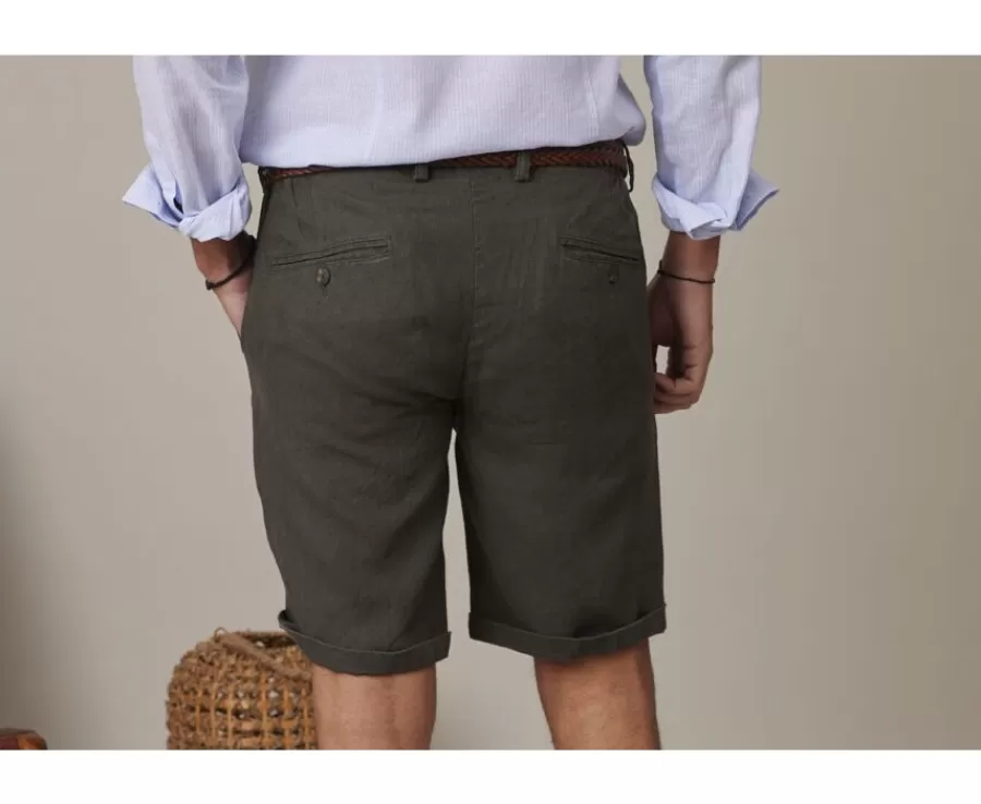 Online Bermudas lino hombre Aceituna oscura Borys Bermudas Lino | Bermudas Chino