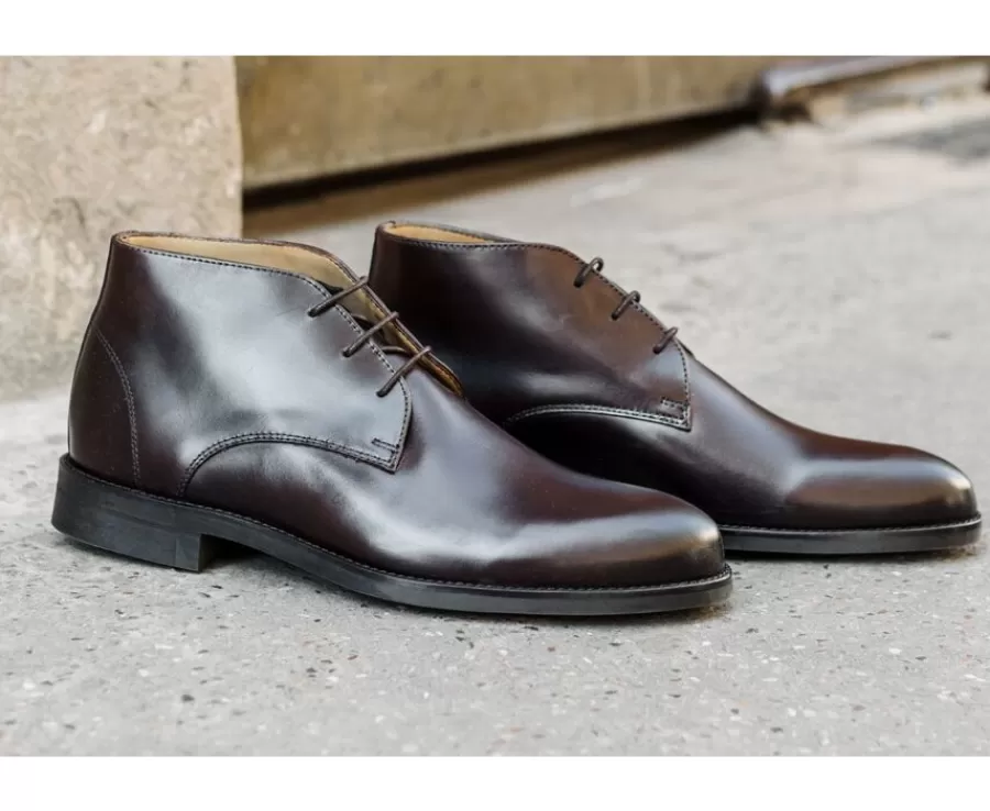 New Botas bajas de piel chocolate Patinada para hombre Watford Ii Gomme City Botas Y Botines