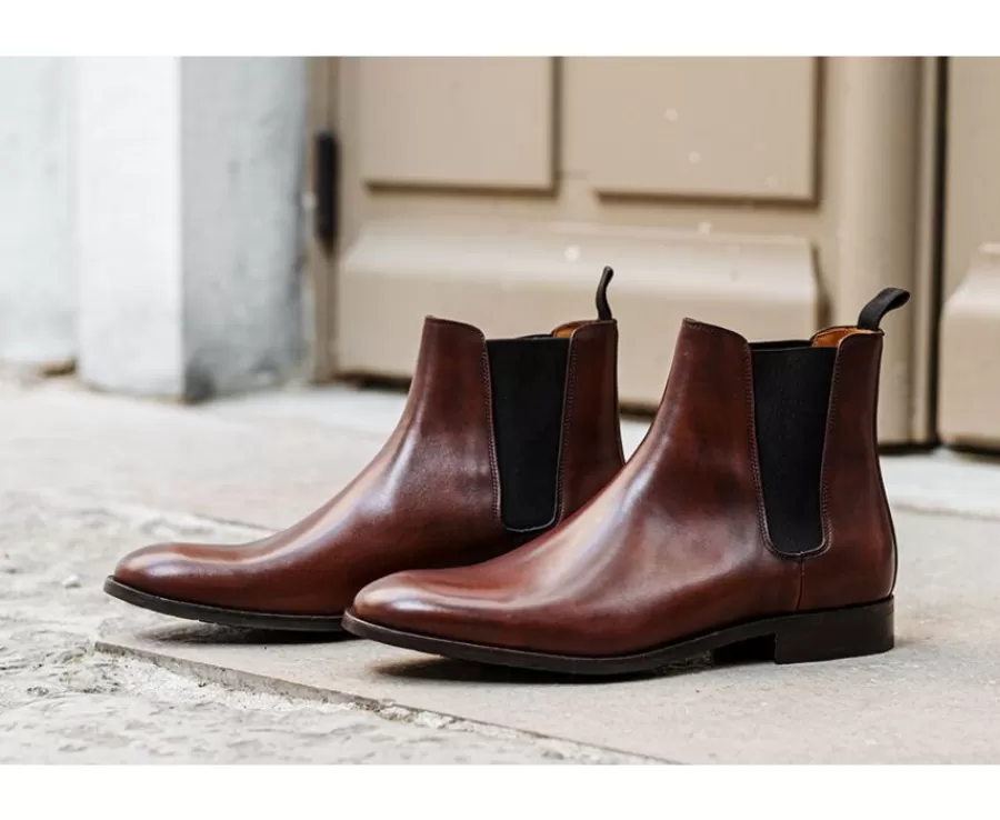 Online Botas Chelsea de hombre con suela de goma coñac patinado Toddington Gomme Botas Chelsea | Botas Y Botines