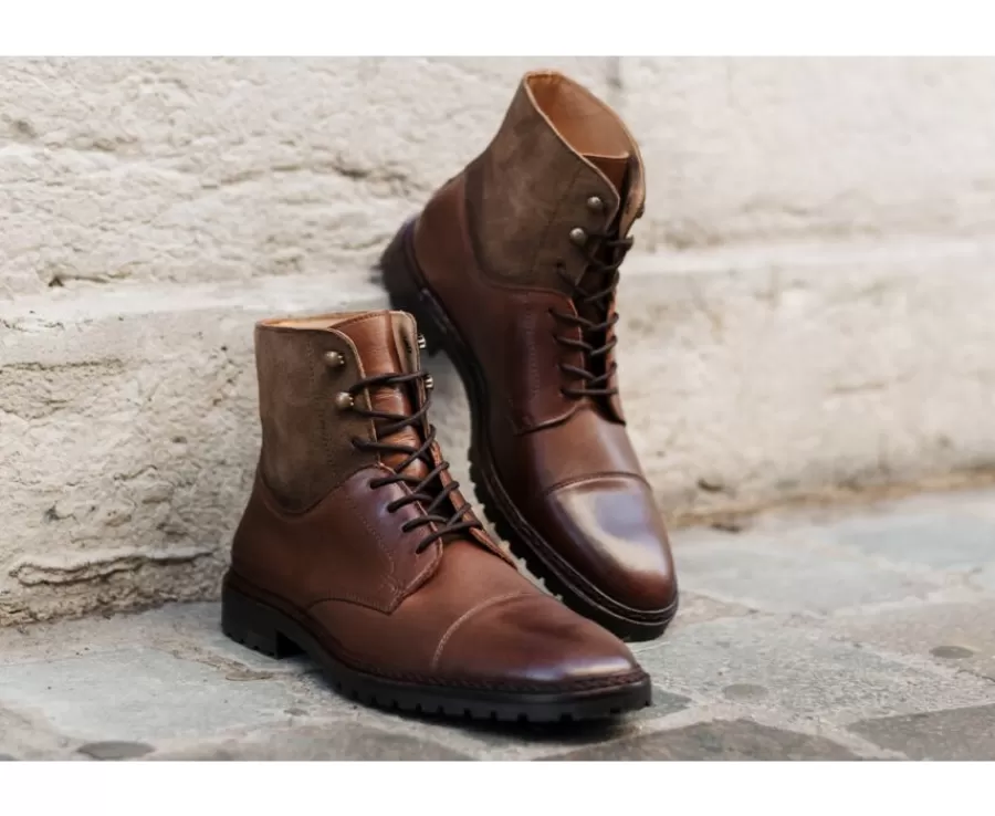 Fashion Botas Derby de hombre con cordones Cognac Patinado y Topo Irving Ii Gomme Botas Y Botines