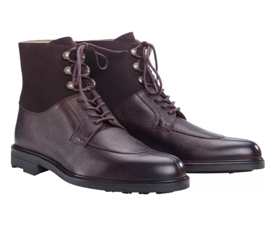 Cheap Botas Hombre en Cuero Chocolate granulado Kent High Gomme Country Botas Y Botines