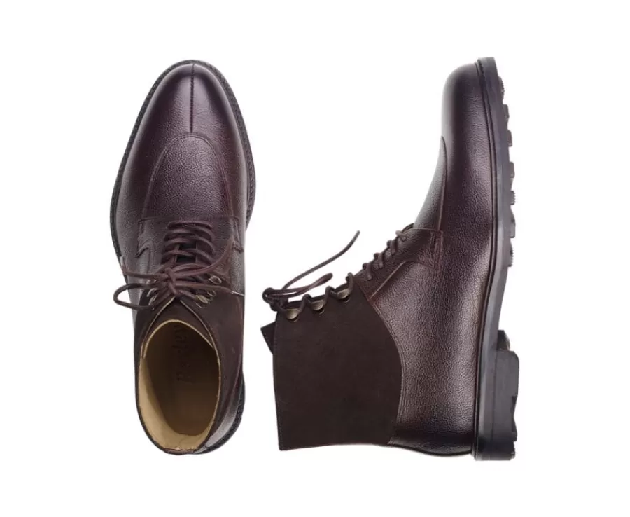 Cheap Botas Hombre en Cuero Chocolate granulado Kent High Gomme Country Botas Y Botines