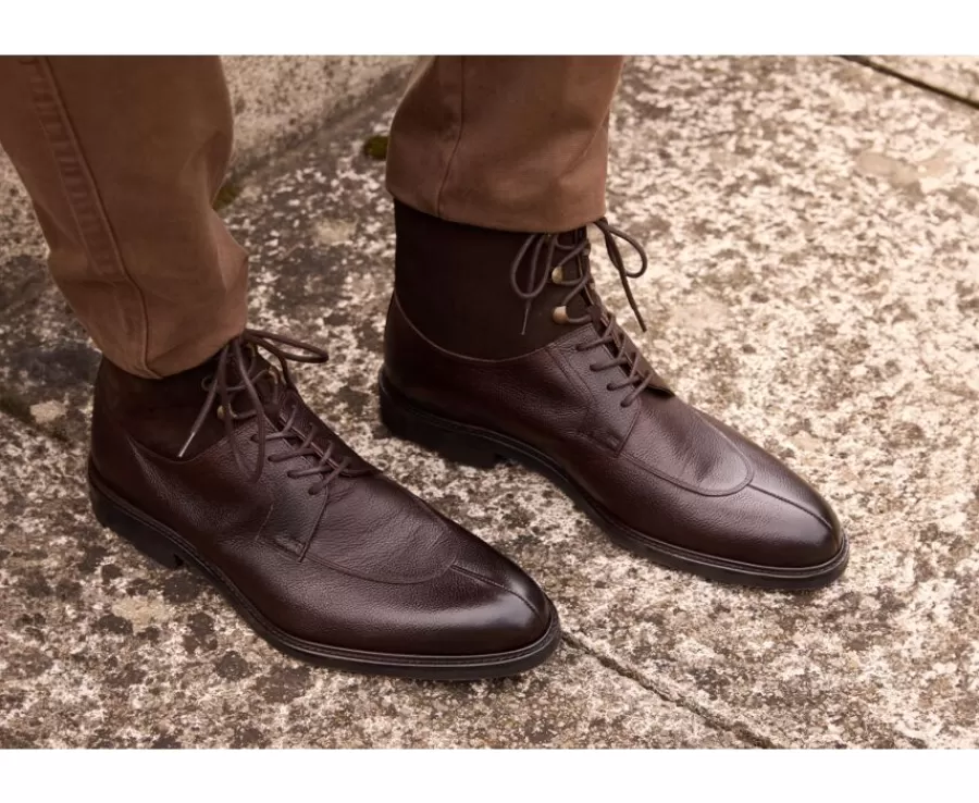 Cheap Botas Hombre en Cuero Chocolate granulado Kent High Gomme Country Botas Y Botines