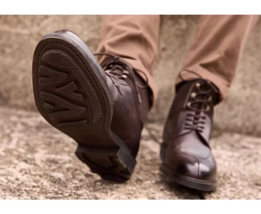Cheap Botas Hombre en Cuero Chocolate granulado Kent High Gomme Country Botas Y Botines