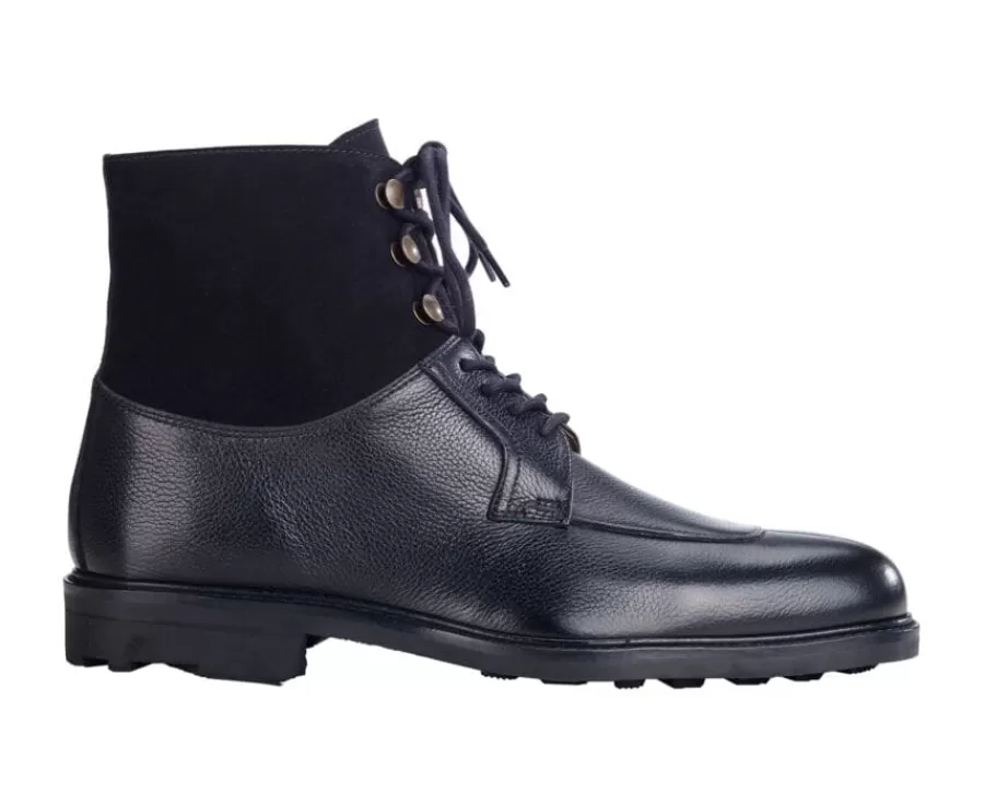 Clearance Botas Hombre en Cuero Negro granulado Kent High Gomme Country Botas Y Botines