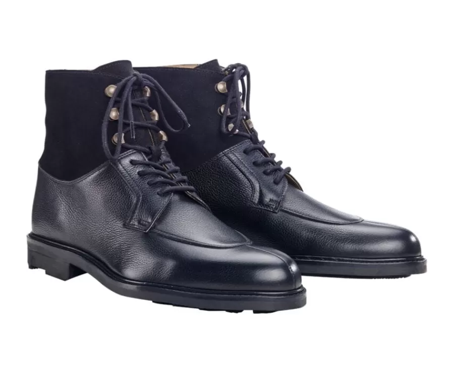 Clearance Botas Hombre en Cuero Negro granulado Kent High Gomme Country Botas Y Botines