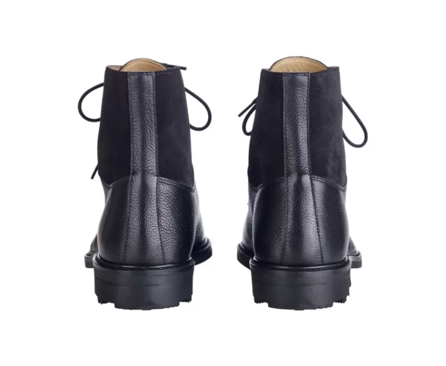 Clearance Botas Hombre en Cuero Negro granulado Kent High Gomme Country Botas Y Botines