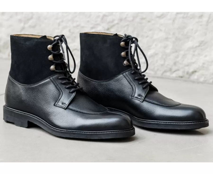 Clearance Botas Hombre en Cuero Negro granulado Kent High Gomme Country Botas Y Botines