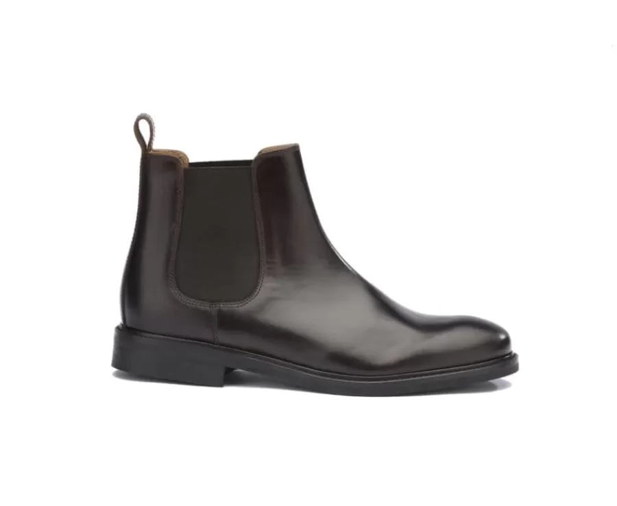 Shop Botines chelsea de cuero pull up para hombre Chocolate Fangler Gomme City Zapatos Confort | Botas Chelsea