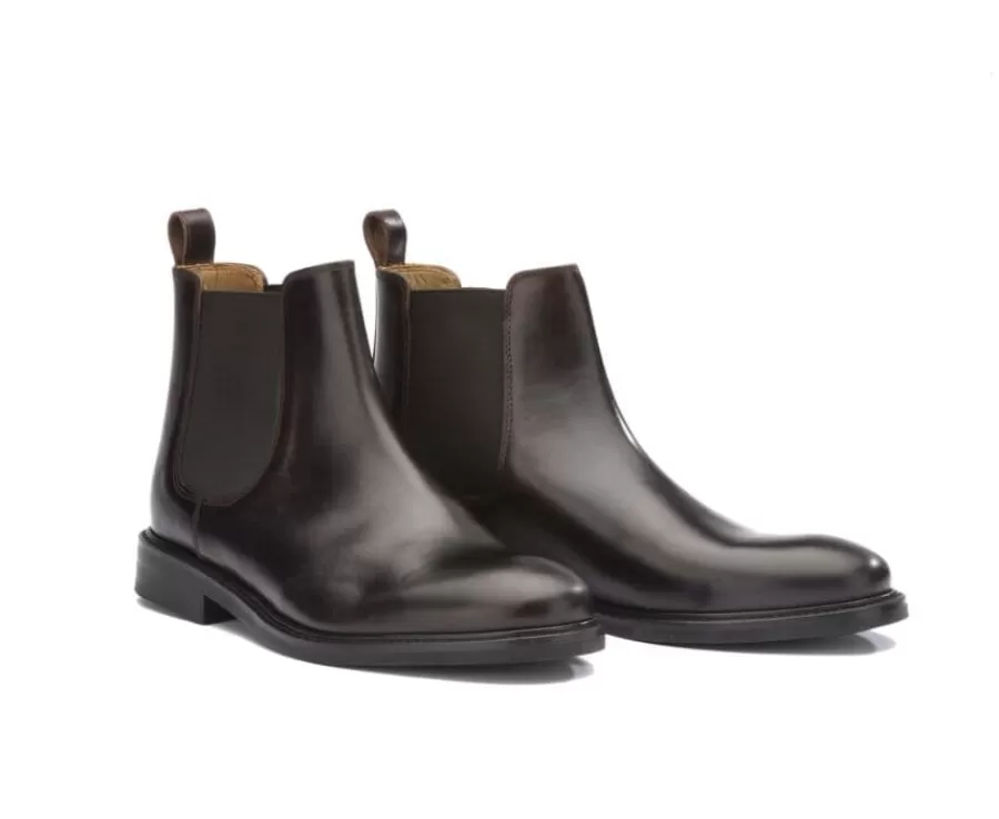 Shop Botines chelsea de cuero pull up para hombre Chocolate Fangler Gomme City Zapatos Confort | Botas Chelsea