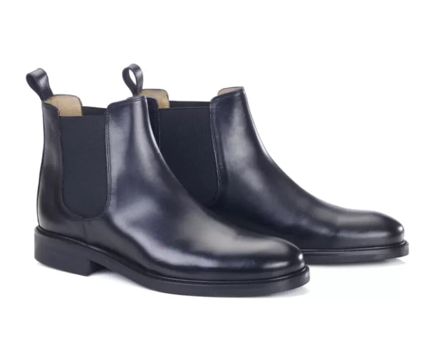 Clearance Botines chelsea de cuero pull up para hombre Negro Fangler Gomme City Zapatos Confort | Botas Chelsea