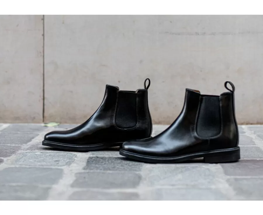 Clearance Botines chelsea de cuero pull up para hombre Negro Fangler Gomme City Zapatos Confort | Botas Chelsea