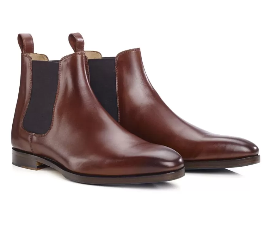 Sale Botines Chelsea de piel para hombre Chocolate patinado Bergame Patin Botas Chelsea | Botas Y Botines