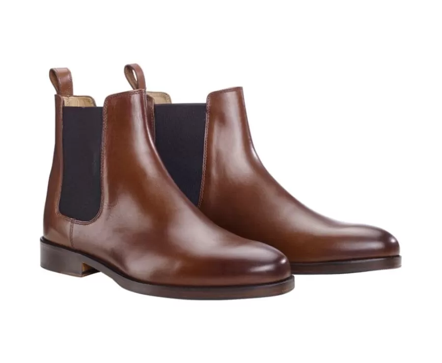 Fashion Botines de hombre en castaño patinado con suela de cuero y goma de caucho Dovon Patin Botas Chelsea | Botas Y Botines