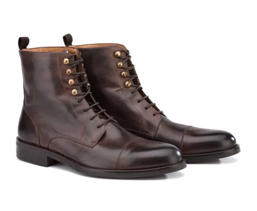 Hot Botines derby con cordones para hombre Chocolate patinado Enfield Ii Gomme City Zapatos Confort | Botas Y Botines