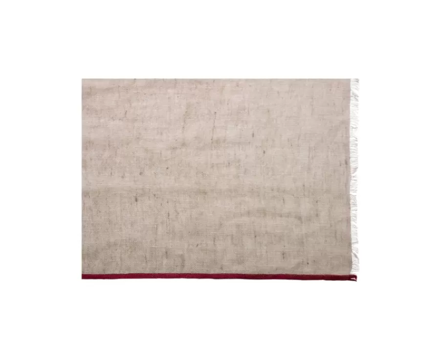 Discount Bufanda de algodón y lino chambray beis con border rojo Bufandas Y Pañuelos
