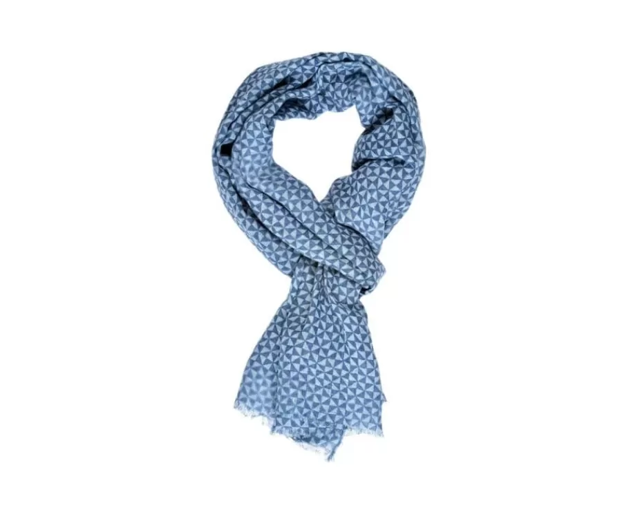 Hot Bufanda de lino de algodón Azul con estampado de triángulos celeste Chèche Lin Coton Ii Bufandas Y Pañuelos