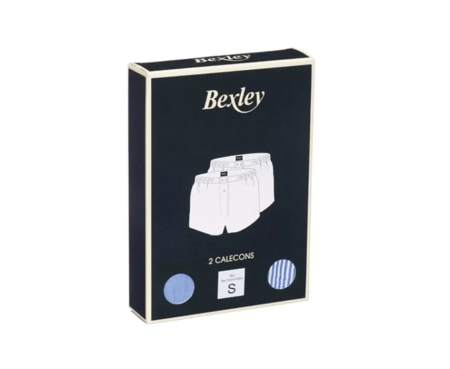 Shop Caja de 2 calzoncillos para hombre Azul liso/ Azul océano y rayas blancas Elon Boxers & Calzoncillos