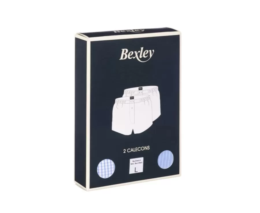 Outlet Caja de 2 calzoncillos para hombre Celeste rayado blanco / Blanco cuadrados azul Elon Boxers & Calzoncillos