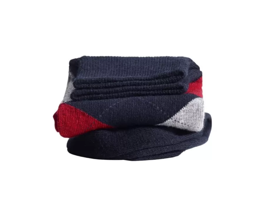 Store Calcetines de algodón grueso con diamantes Azul marino y rojo Calcetines
