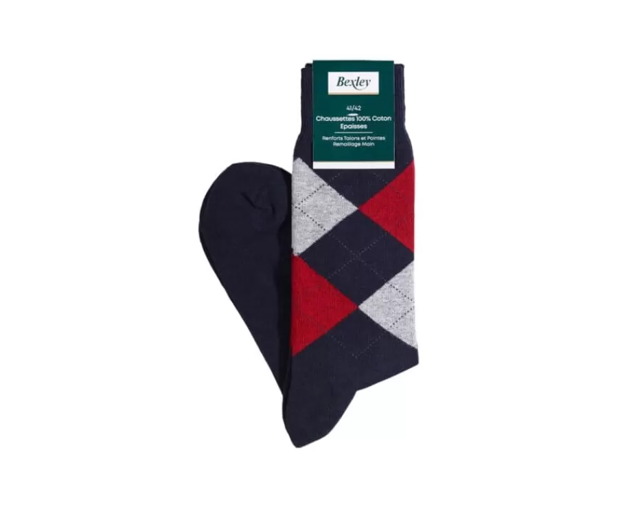 Store Calcetines de algodón grueso con diamantes Azul marino y rojo Calcetines