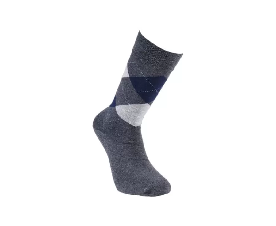 Outlet Calcetines de algodón grueso con diamantes gris antracita y azul Calcetines