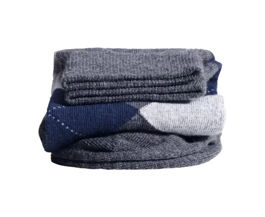 Outlet Calcetines de algodón grueso con diamantes gris antracita y azul Calcetines