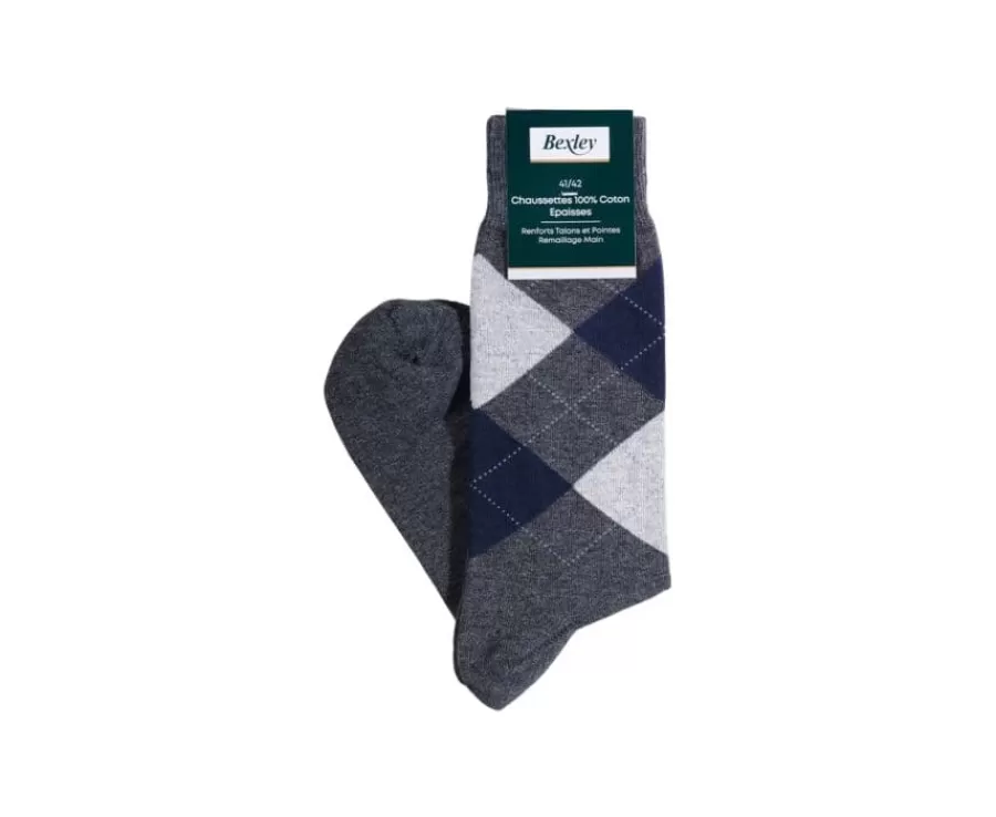 Outlet Calcetines de algodón grueso con diamantes gris antracita y azul Calcetines