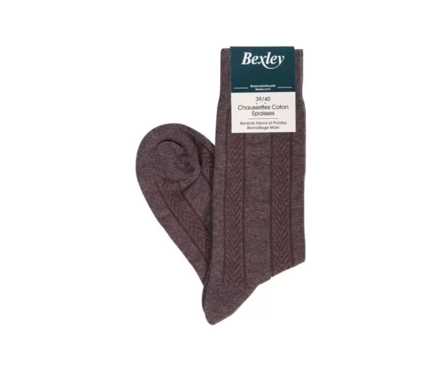 Best Sale Calcetines de algodón grueso con rayas de espiga Chocolate Moteado Calcetines