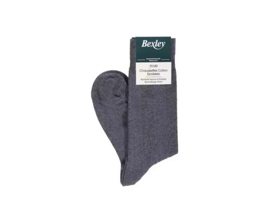 Fashion Calcetines de algodón grueso con rayas de espiga Gris Antracita Calcetines