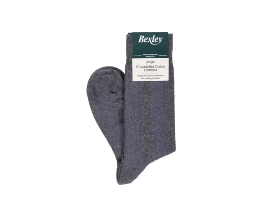 Fashion Calcetines de algodón grueso con rayas de espiga Gris Antracita Calcetines