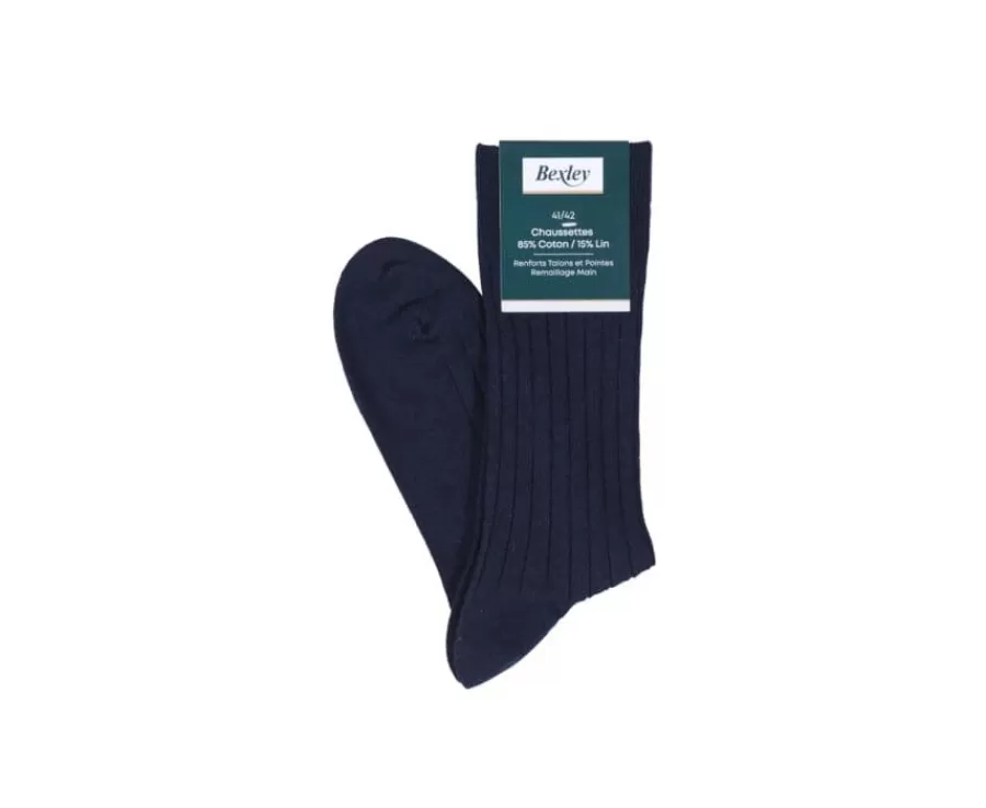 Hot Calcetines de algodón y lino con ribete para hombre Marino Calcetines