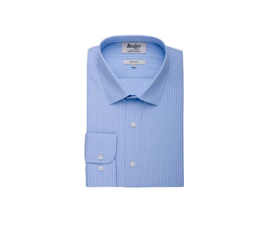 Fashion Camisa a rayas Navy y Blanca de algodón - Cuello francés Bertelin Camisas De Boda | Camisas De Vestir