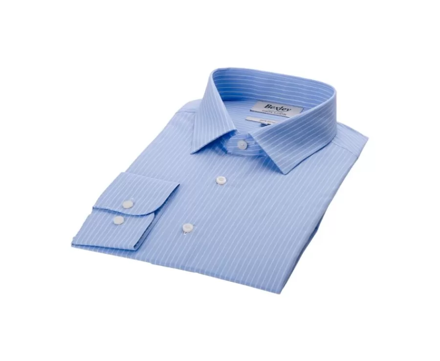 Fashion Camisa a rayas Navy y Blanca de algodón - Cuello francés Bertelin Camisas De Boda | Camisas De Vestir