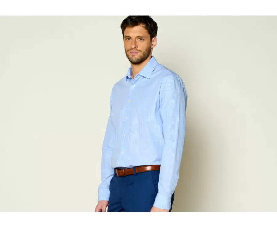 Fashion Camisa a rayas Navy y Blanca de algodón - Cuello francés Bertelin Camisas De Boda | Camisas De Vestir