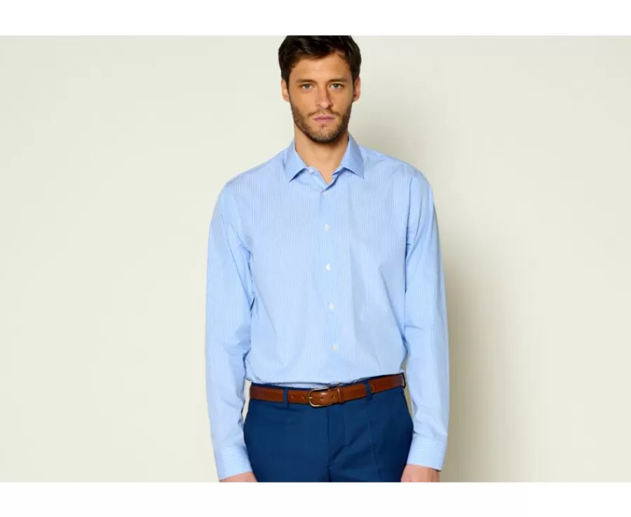Fashion Camisa a rayas Navy y Blanca de algodón - Cuello francés Bertelin Camisas De Boda | Camisas De Vestir