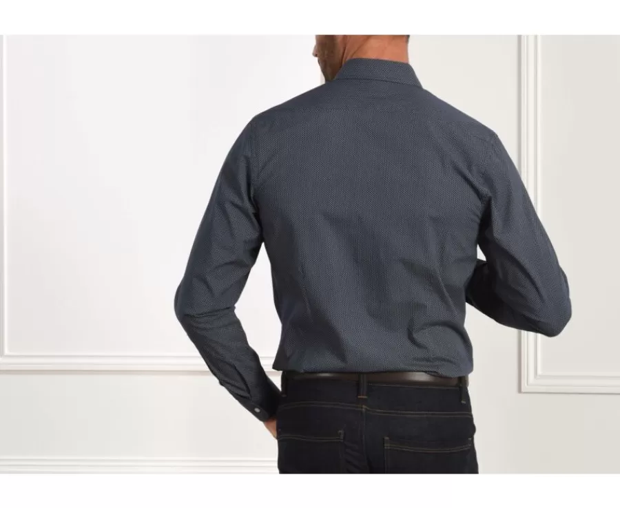 Fashion Camisa Azul marino estampada con motivos beis - Cuello francés Alphonse Corte Ajustado Recortado | Corte Ajustado
