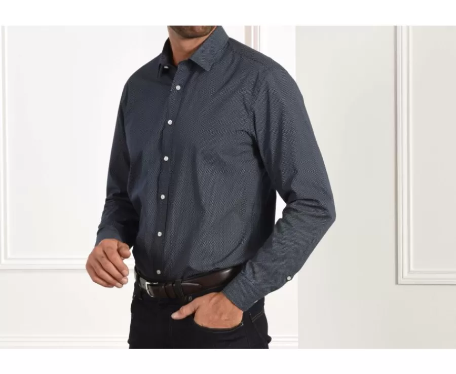 Fashion Camisa Azul marino estampada con motivos beis - Cuello francés Alphonse Corte Ajustado Recortado | Corte Ajustado