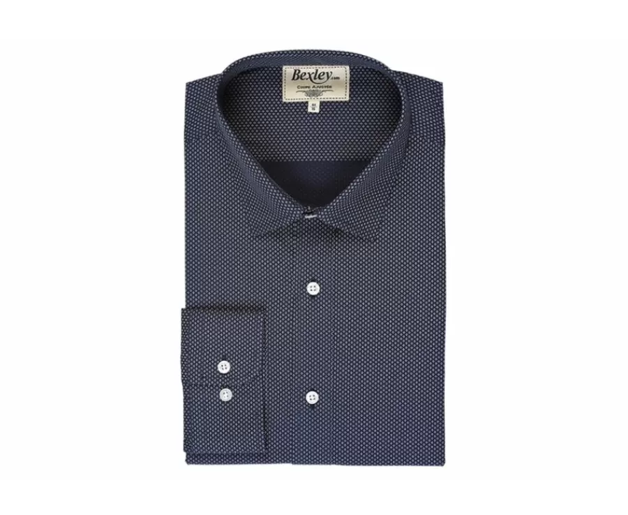 Fashion Camisa Azul marino estampada con motivos beis - Cuello francés Alphonse Corte Ajustado Recortado | Corte Ajustado