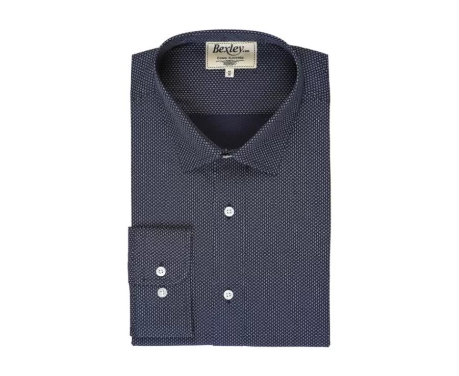 Fashion Camisa Azul marino estampada con motivos beis - Cuello francés Alphonse Corte Ajustado Recortado | Corte Ajustado