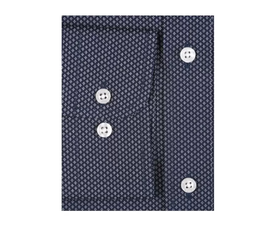 Fashion Camisa Azul marino estampada con motivos beis - Cuello francés Alphonse Corte Ajustado Recortado | Corte Ajustado
