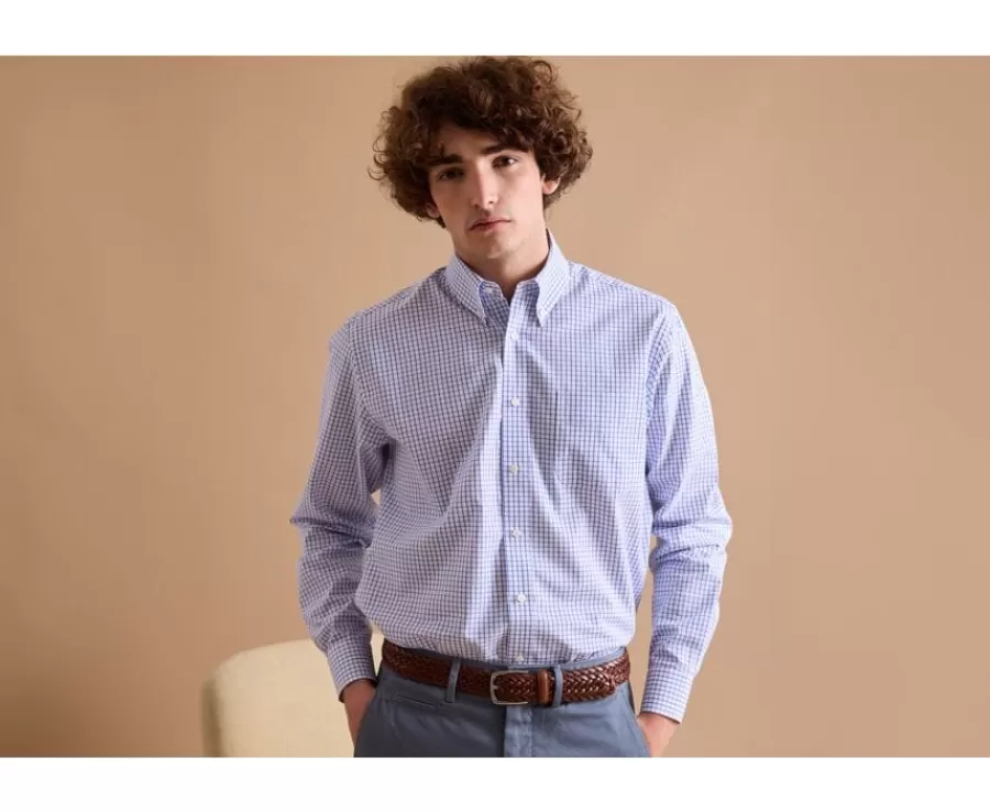 Cheap Camisa blanca con cuadros azules - Cuello americano Grayson Camisas De Cuadros | Corte Estándar