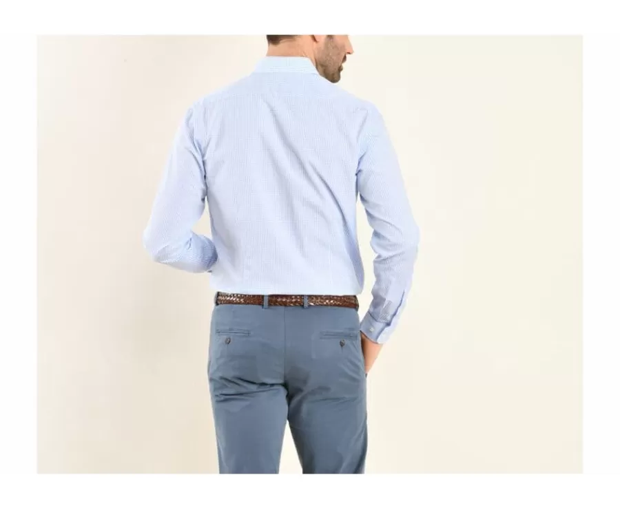 Best Sale Camisa blanca con cuadros celestes - Cuello francés Alfiero Camisas De Cuadros | Corte Ajustado