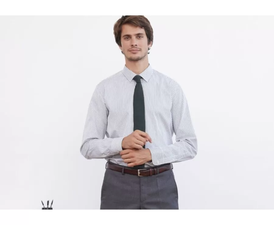 Outlet Camisa blanca con rayas Verde oscuros Geoffroy Camisas De Boda | Camisas De Vestir