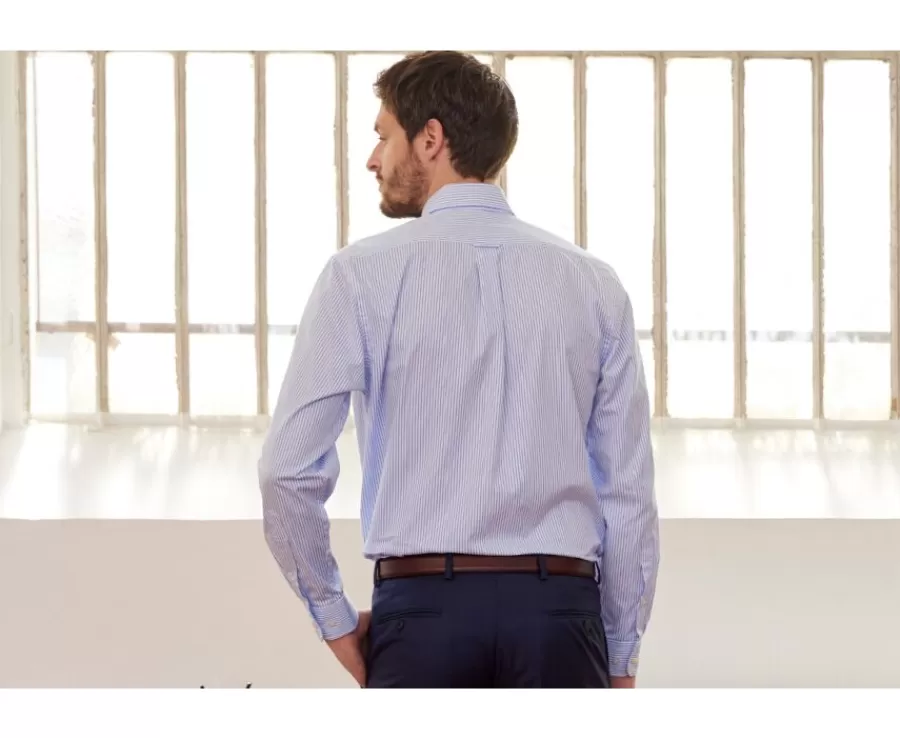 Cheap Camisa blanca de rayas azules con bolsillo en el pecho Broderick Camisas De Vestir | Camisas De Rayas