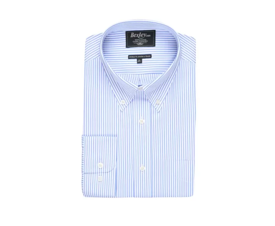 Cheap Camisa blanca de rayas azules con bolsillo en el pecho Broderick Camisas De Vestir | Camisas De Rayas