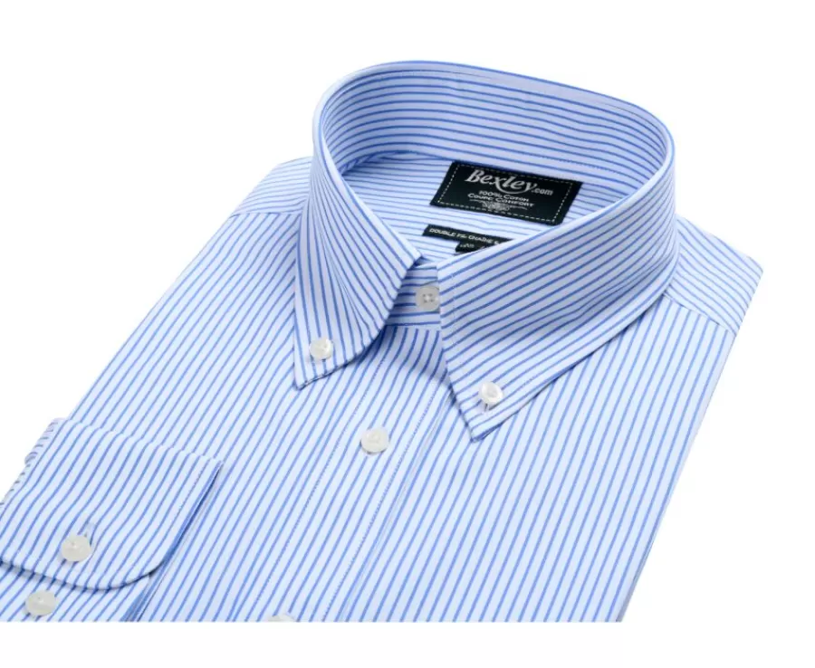 Cheap Camisa blanca de rayas azules con bolsillo en el pecho Broderick Camisas De Vestir | Camisas De Rayas