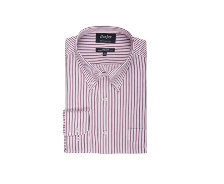 Hot Camisa blanca de rayas rojos con bolsillo en el pecho Broderick Camisas De Rayas | Corte Estándar