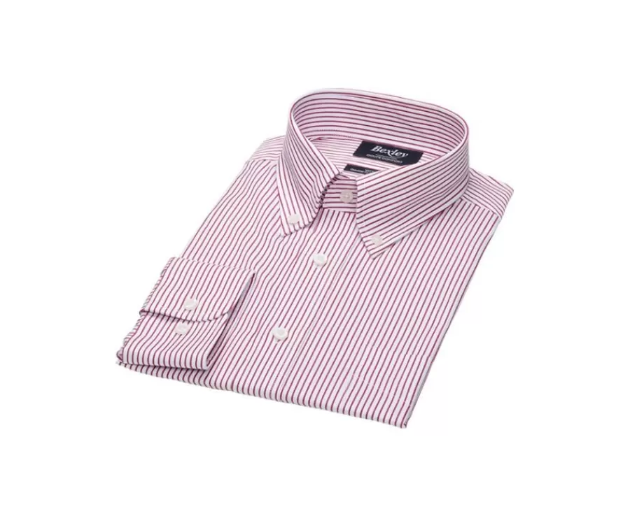 Hot Camisa blanca de rayas rojos con bolsillo en el pecho Broderick Camisas De Rayas | Corte Estándar